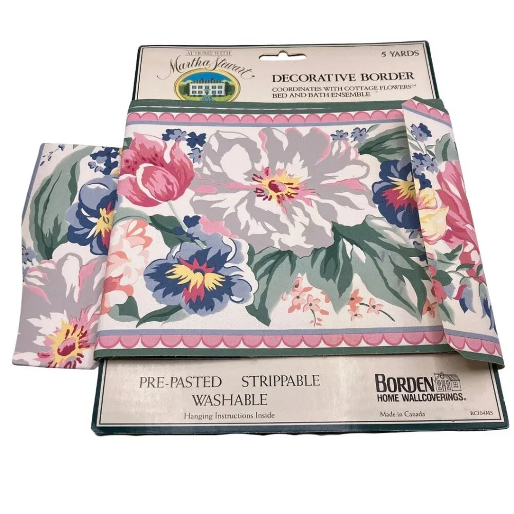 VTG 90s Martha Stewart Wallpaper Border – Floral Cottage Pattern, 2–3 Yards
